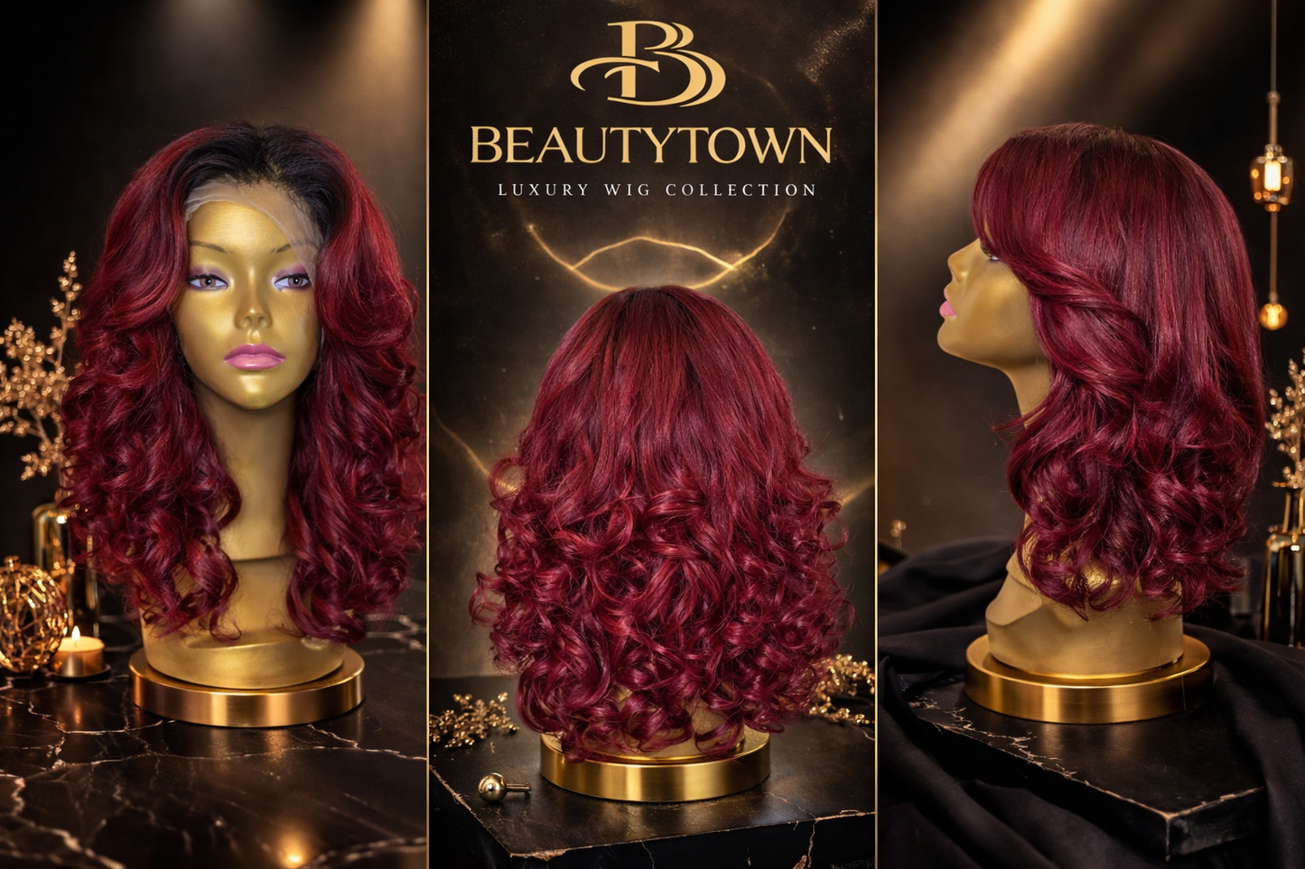 Deep red wig