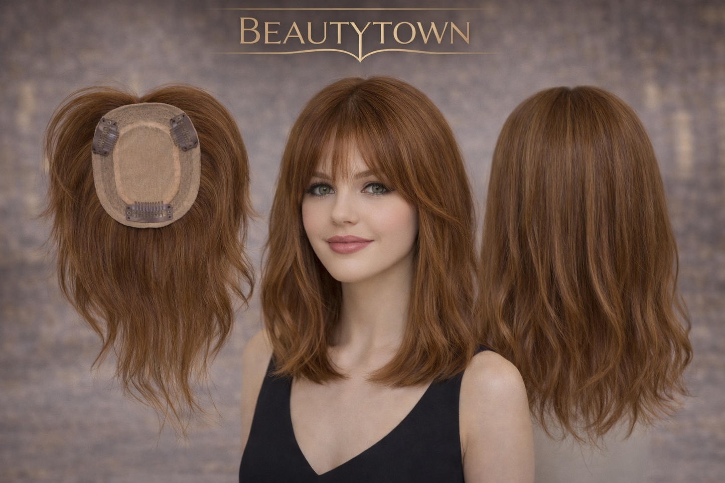 Premium topper with bangs/ honey brown