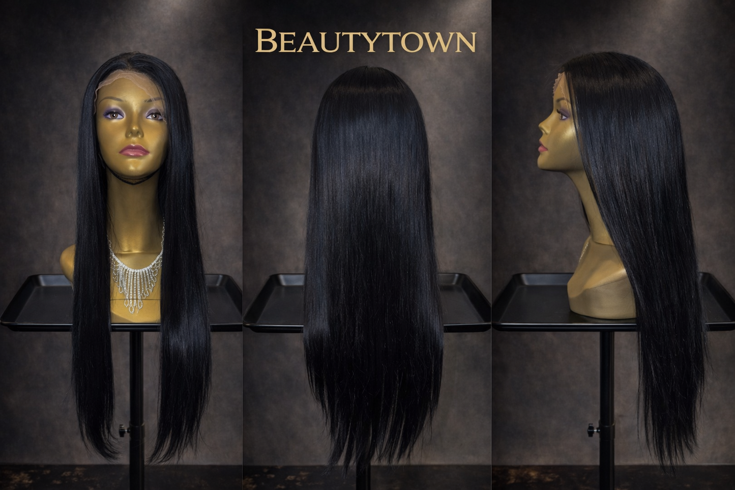Luxury jet-black straight wig