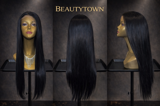 Luxury jet-black straight wig
