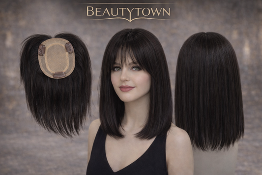 Premium hair topper with bangs/ Black