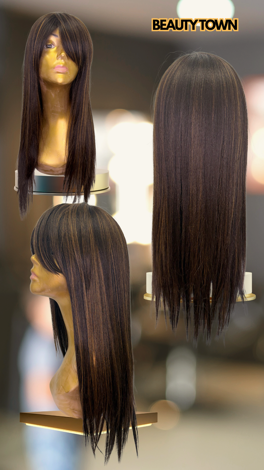Long Brunette curtain bangs