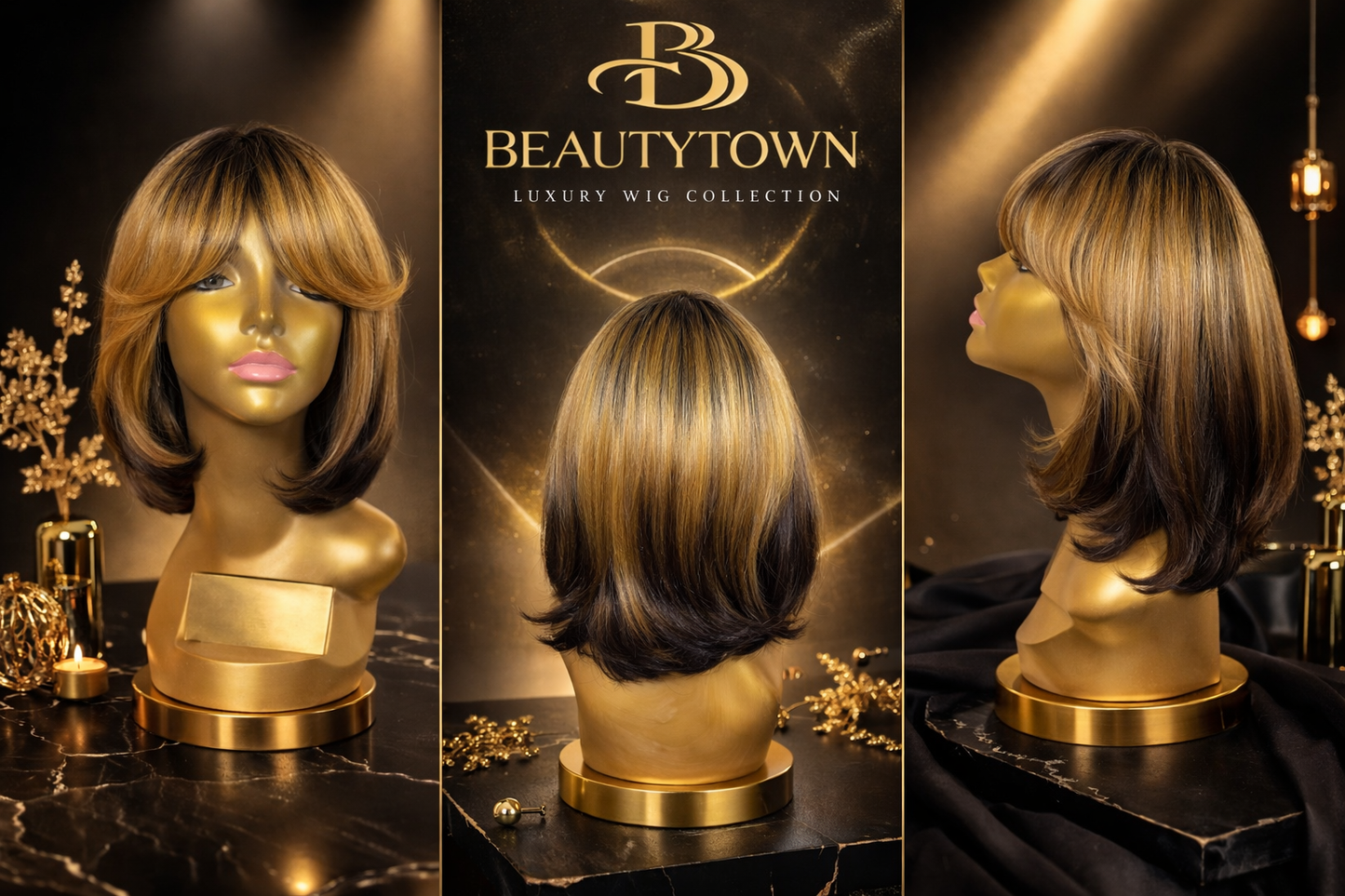soft curtain bangs and a stunning blonde-to dark