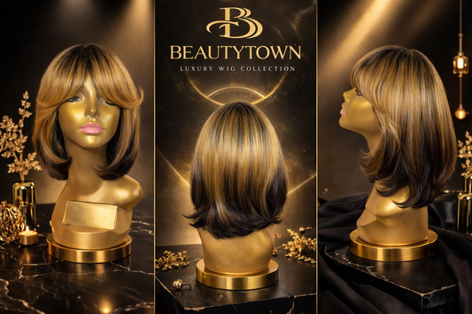 soft curtain bangs and a stunning blonde-to dark