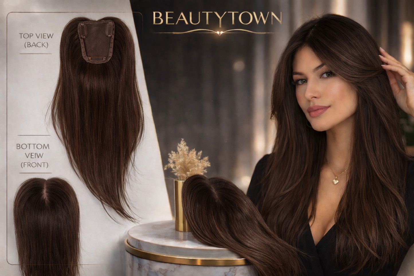 Clip-in hair topper/ Chocolate brown