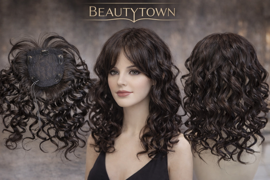 Curly black topper with bangs/ heat resistant
