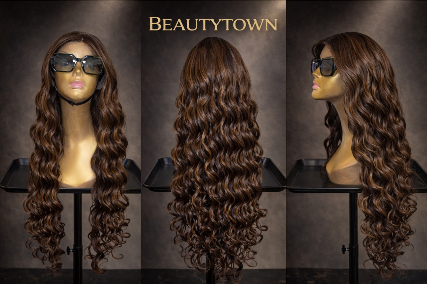 Rich chocolate brown lace front wig /caramel highlights